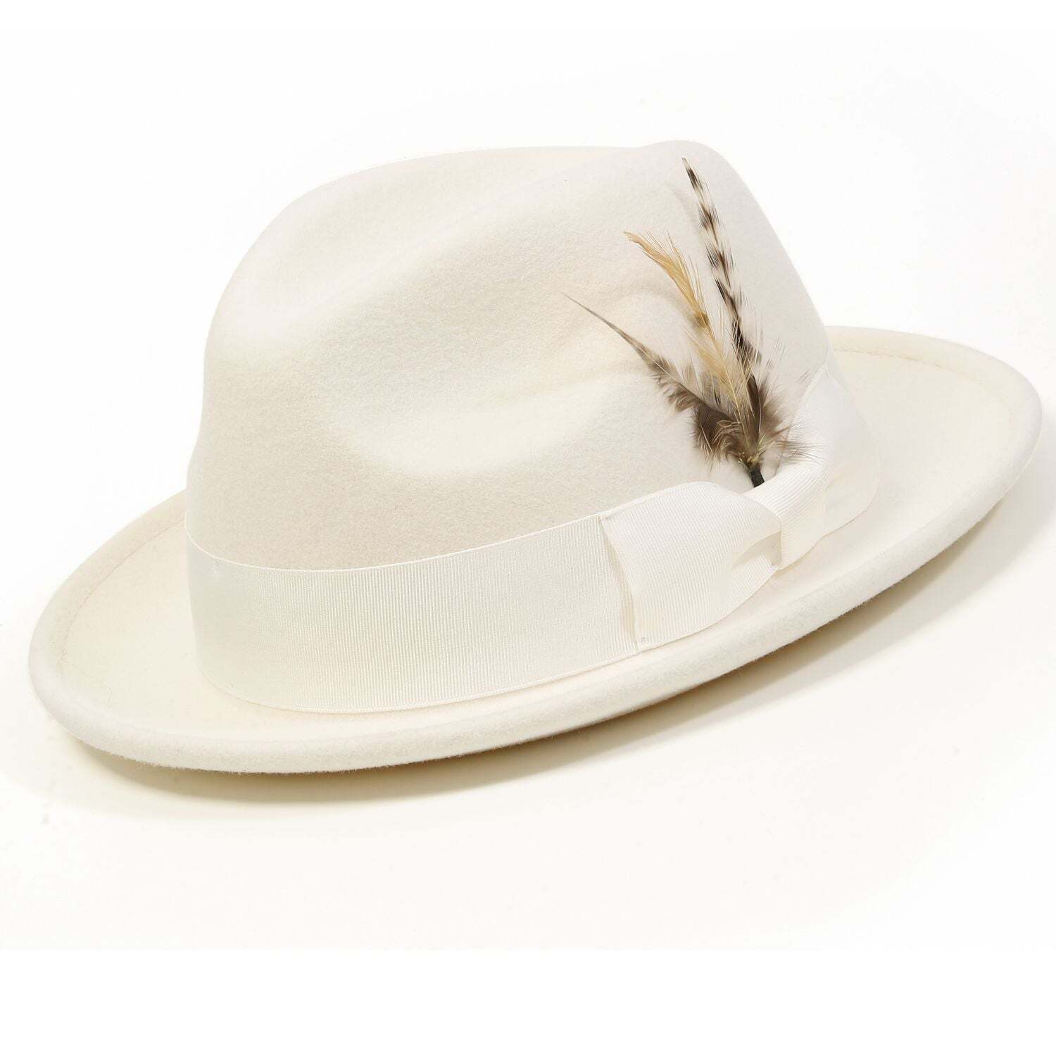 Montique IVORY WHITE 2" Snap Brim Crushable Felt Wool Fedora Hat  SZ XL - H-10