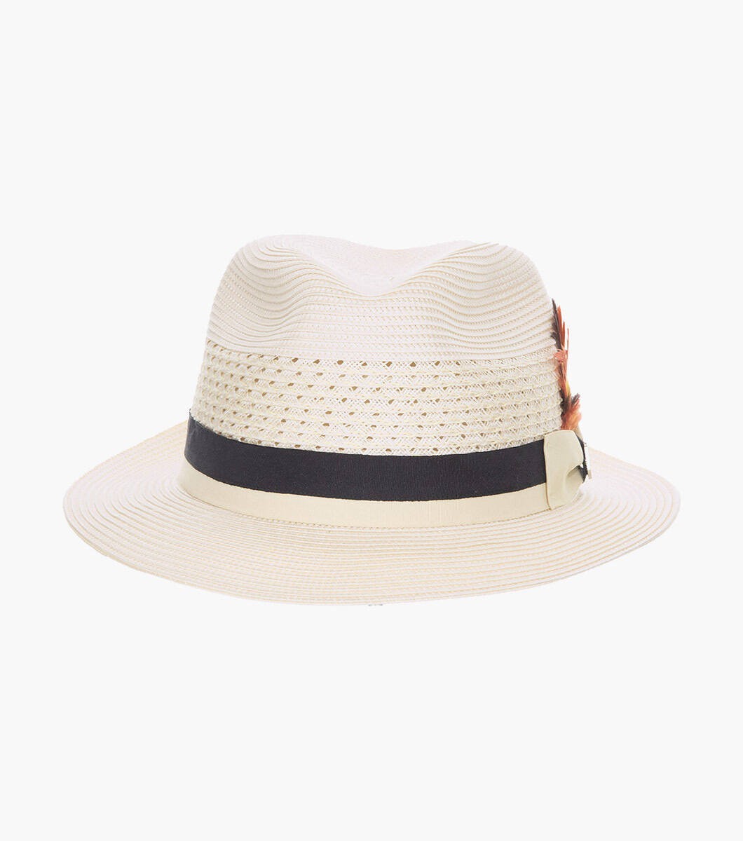 STACY ADAMS Tyce Fedora Poly Braided Pinch Front Hat`BIEGE/BLACK SZ LARGE 7 1/4