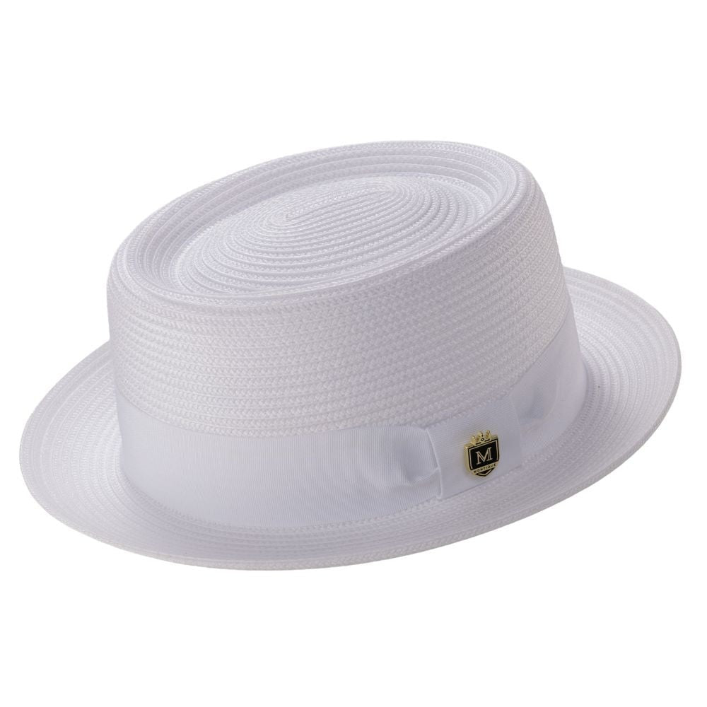 Montique Men’s Solid WHITE Straw Pork Pie Hat. H-95