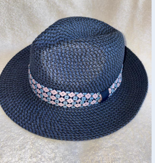 STACY ADAMS  INDIGO Fedora Poly Braided Pinch Front HAT SZ LARGE  7 1/4  US