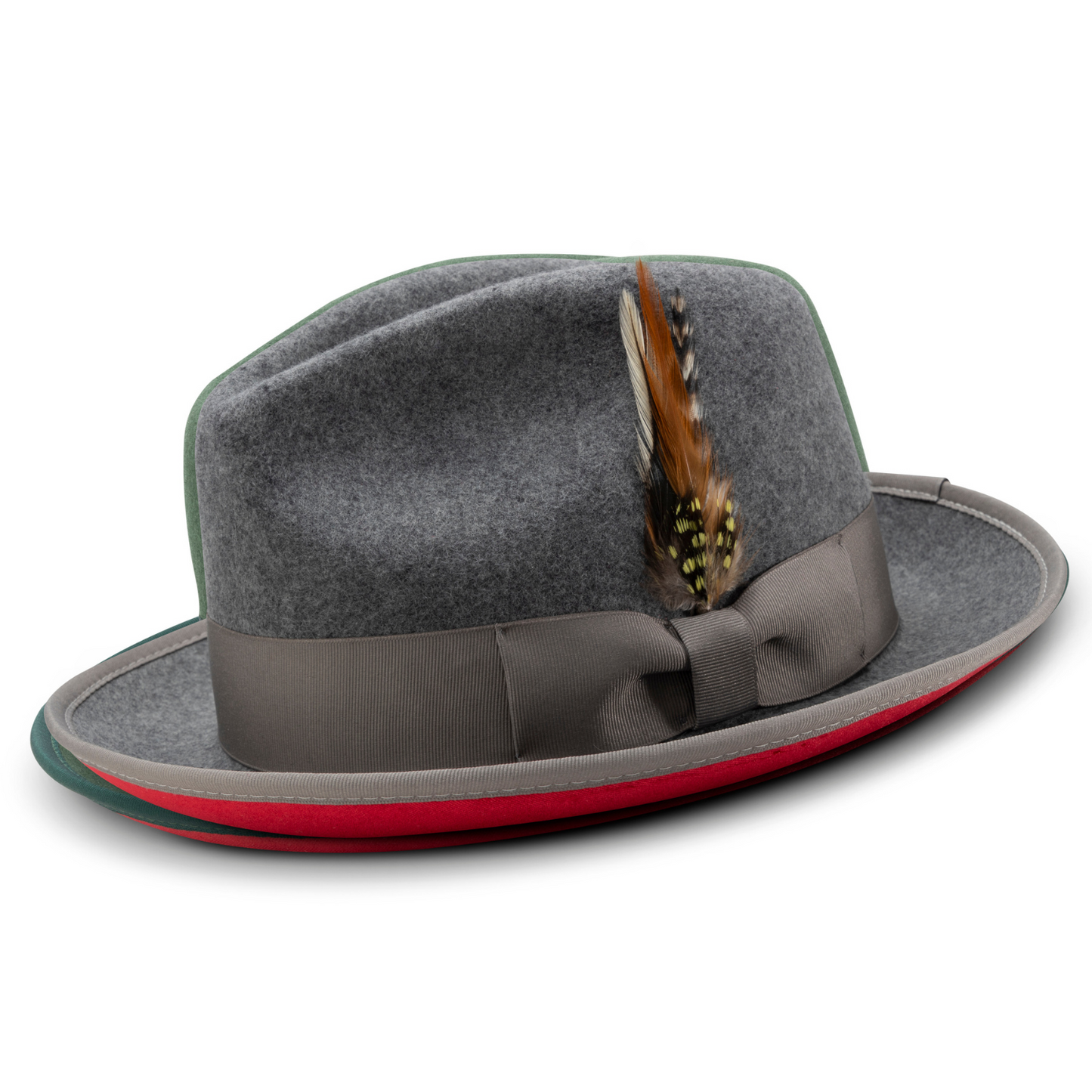 Montique GRAY Hat Matching Grosgrain Ribbon 2 3/8" Brim Red Bottom Wool Felt MED