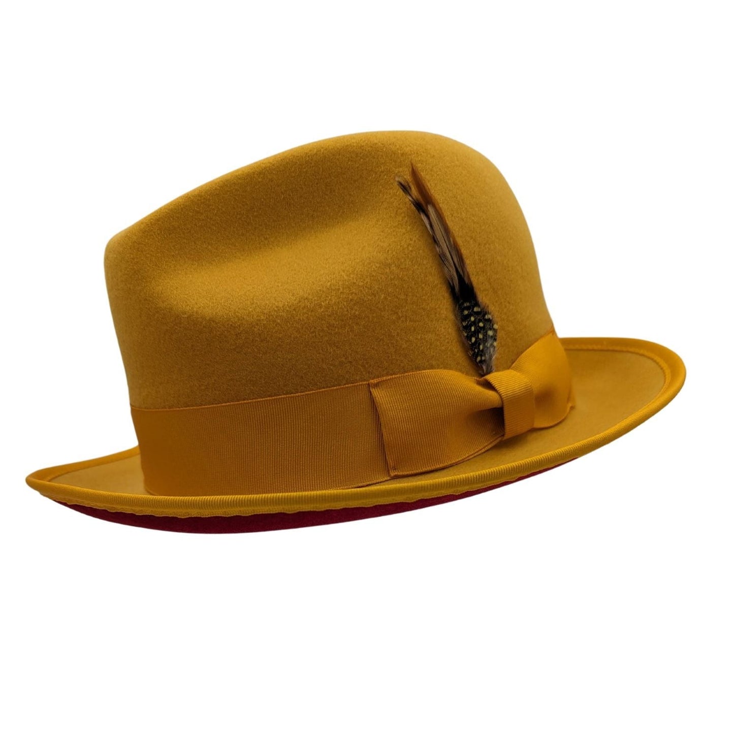 Montique GOLD with Grosgrain Ribbon 2 3/8" Brim Red Bottom Wool Felt Hat. sz MED