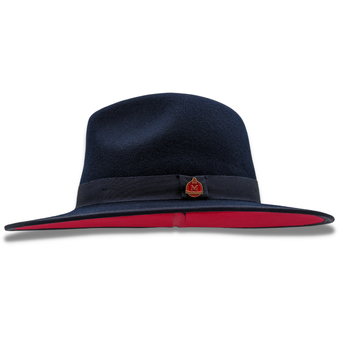 Montique NAVY  3 1/8" Brim Red Bottom Wool Felt Dress Hat  SZ MED      H-80