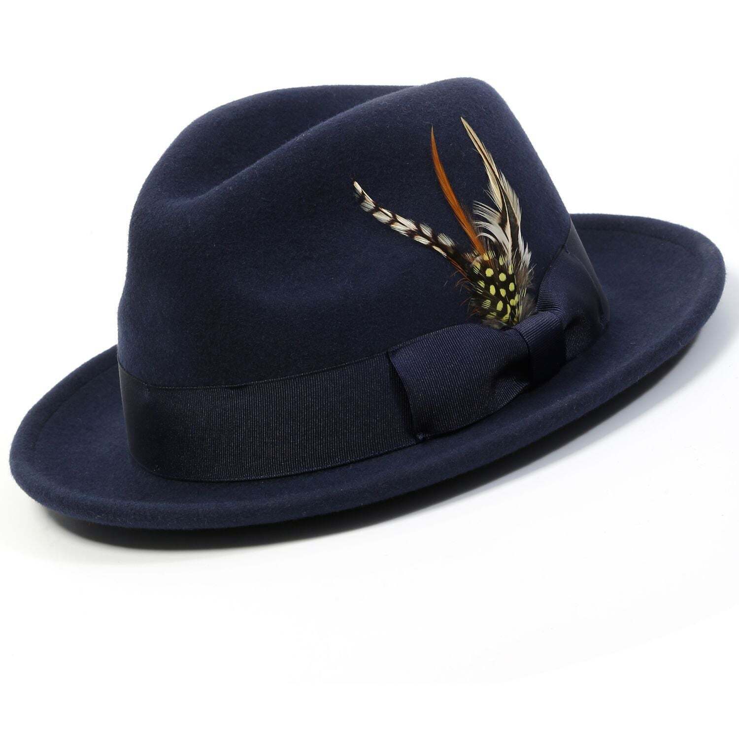 Montique NAVY 2" Snap Brim Crushable Felt Wool Fedora Hat  SZ XL - H-10