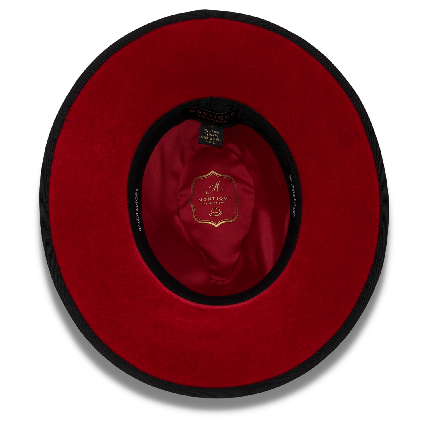 Montique Black 3 1/8" Brim Red Bottom Wool Felt Dress Hat  SZ MED      H-80