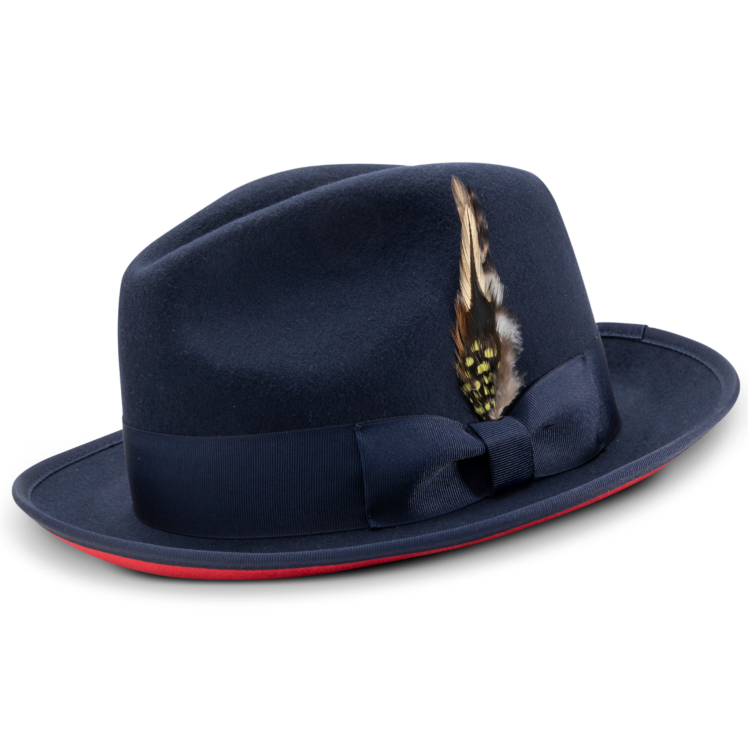 Montique NAVY Hat Matching Grosgrain Ribbon 2 3/8 Brim Red Bottom Wool Felt MED