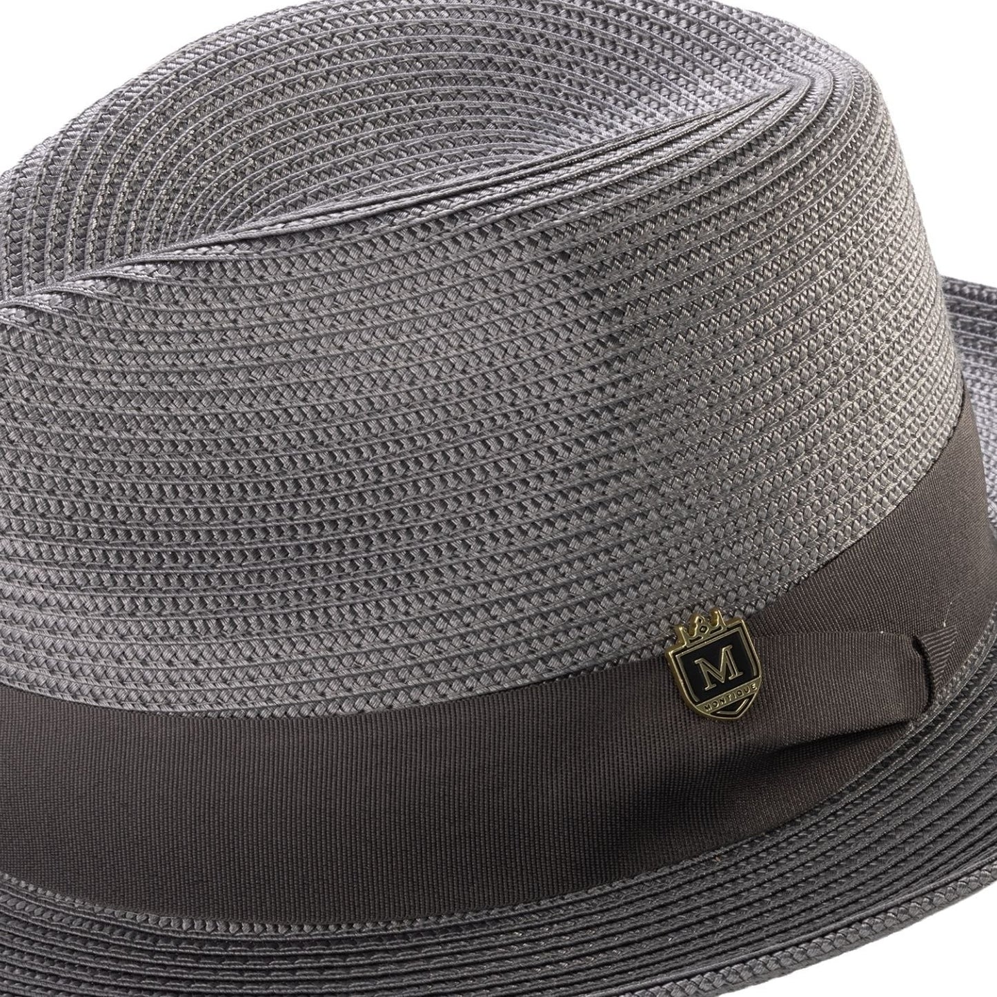 GREY Braided Wide Brim Pinch Fedora Matching Grosgrain Ribbon Hat SZ MED  H42