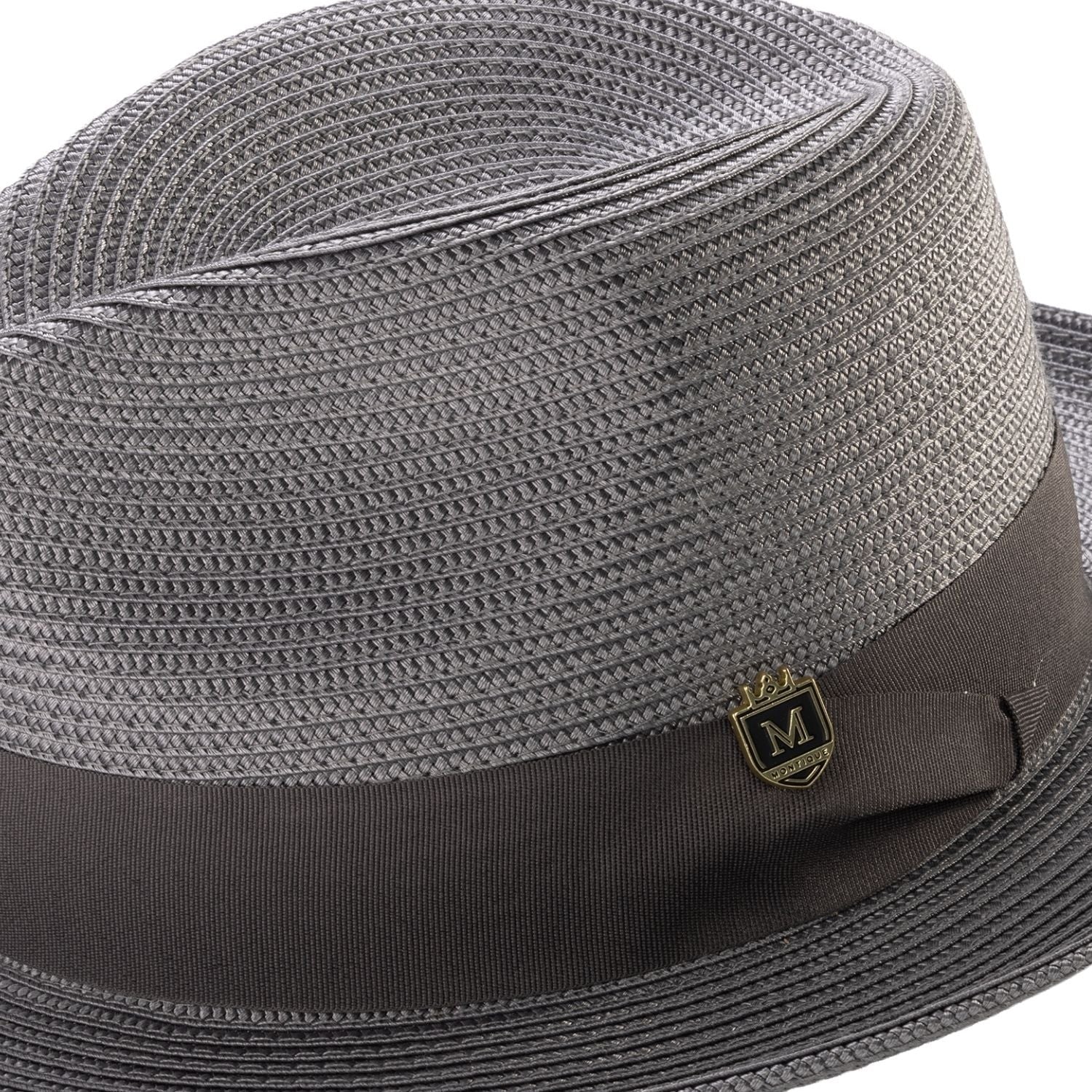 GREY Braided Wide Brim Pinch Fedora Matching Grosgrain Ribbon Hat SZ MED  H42