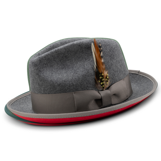 Montique GRAY Hat Matching Grosgrain Ribbon 2 3/8" Brim Red Bottom Wool Felt LAR