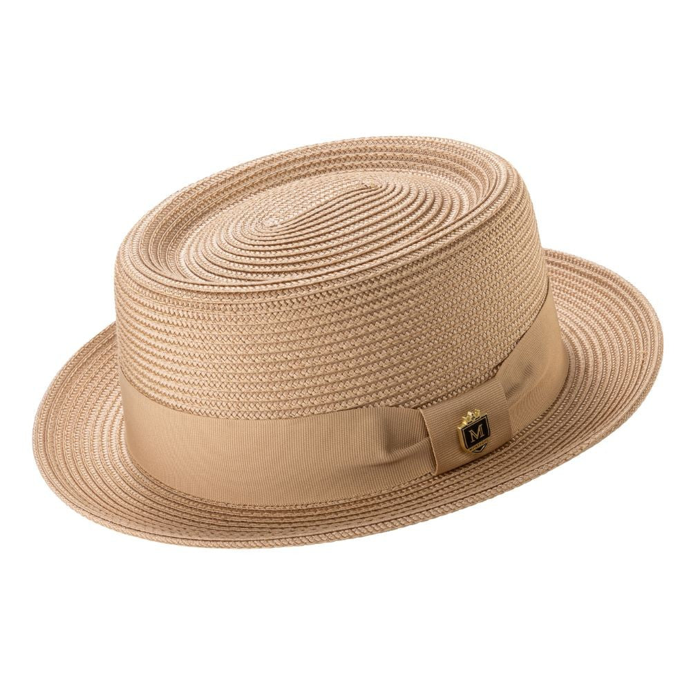 Montique Men’s Solid CAMEL Pork Pie Hat. H-95