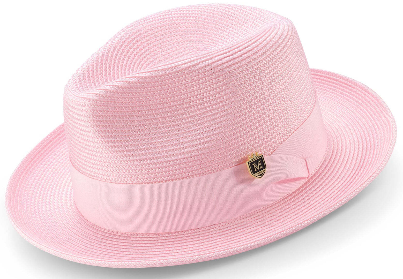 PI NK Braided Wide Brim Pinch Fedora Matching Grosgrain Ribbon Hat SZ LAR  H42