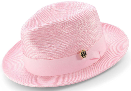 PI NK Braided Wide Brim Pinch Fedora Matching Grosgrain Ribbon Hat SZ LAR  H42