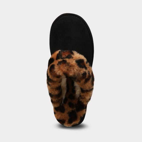 MYKOS Lia Women's BLACK/LEOPARD  Slip-On Scuff Slipper  SIZE 6   MW  2556