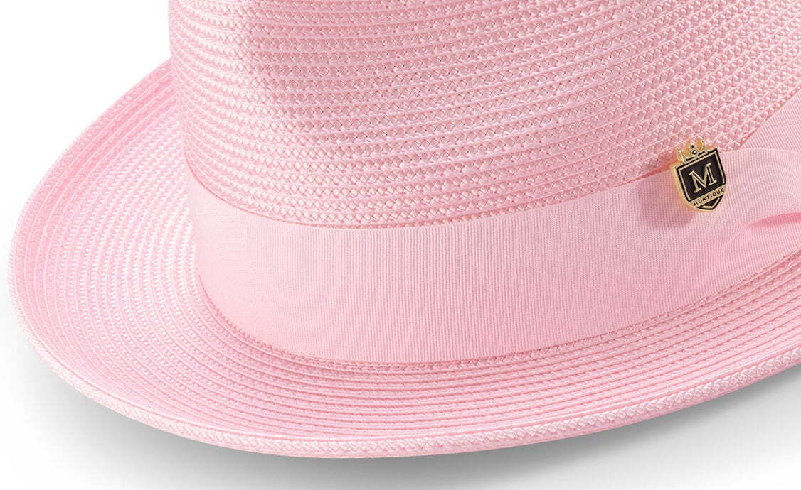 PI NK Braided Wide Brim Pinch Fedora Matching Grosgrain Ribbon Hat SZ LAR  H42