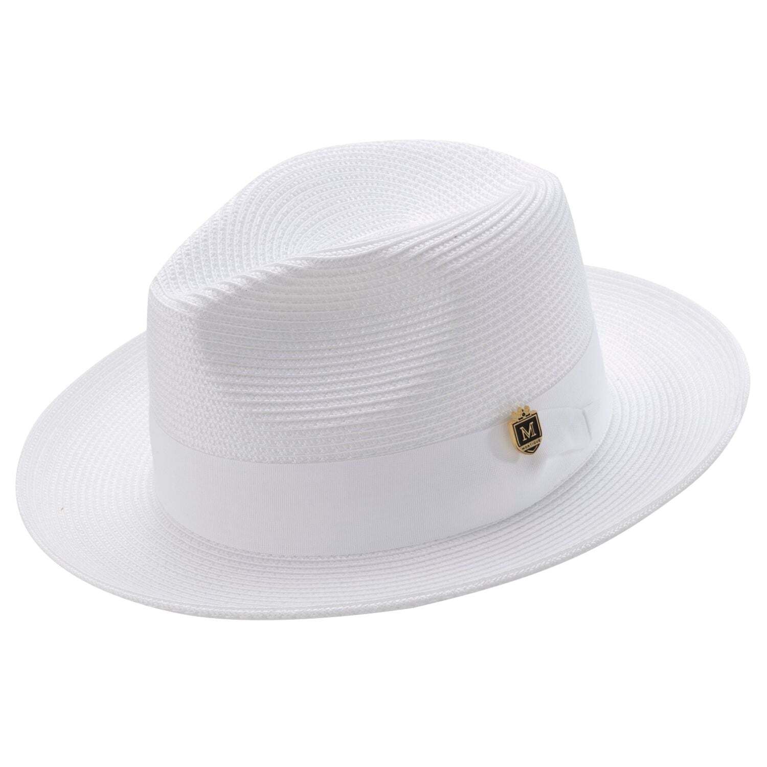 WHITE Braided Wide Brim Pinch Fedora Matching Grosgrain Ribbon Hat  SZ. LAR h-42
