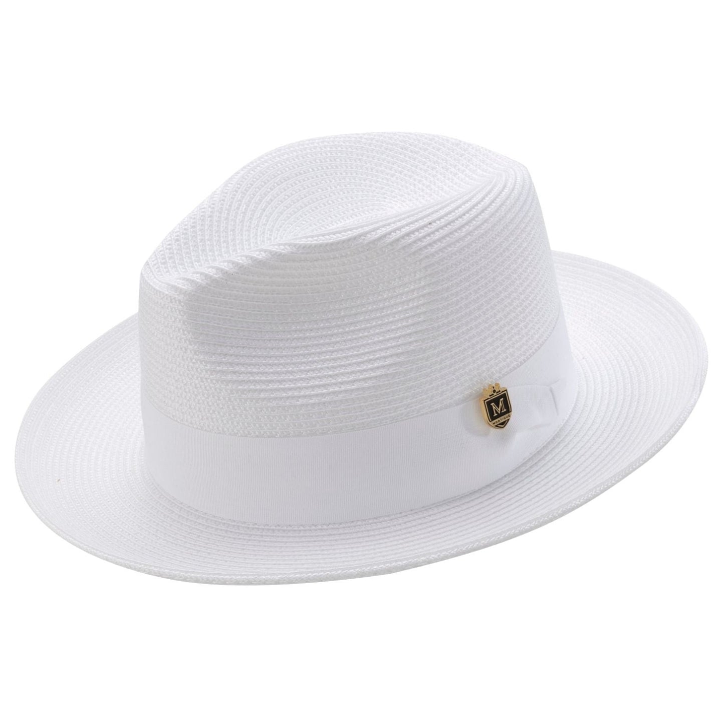 WHITE   Braided Wide Brim Pinch Fedora Matching Grosgrain Ribbon Hat SZ MED  H42