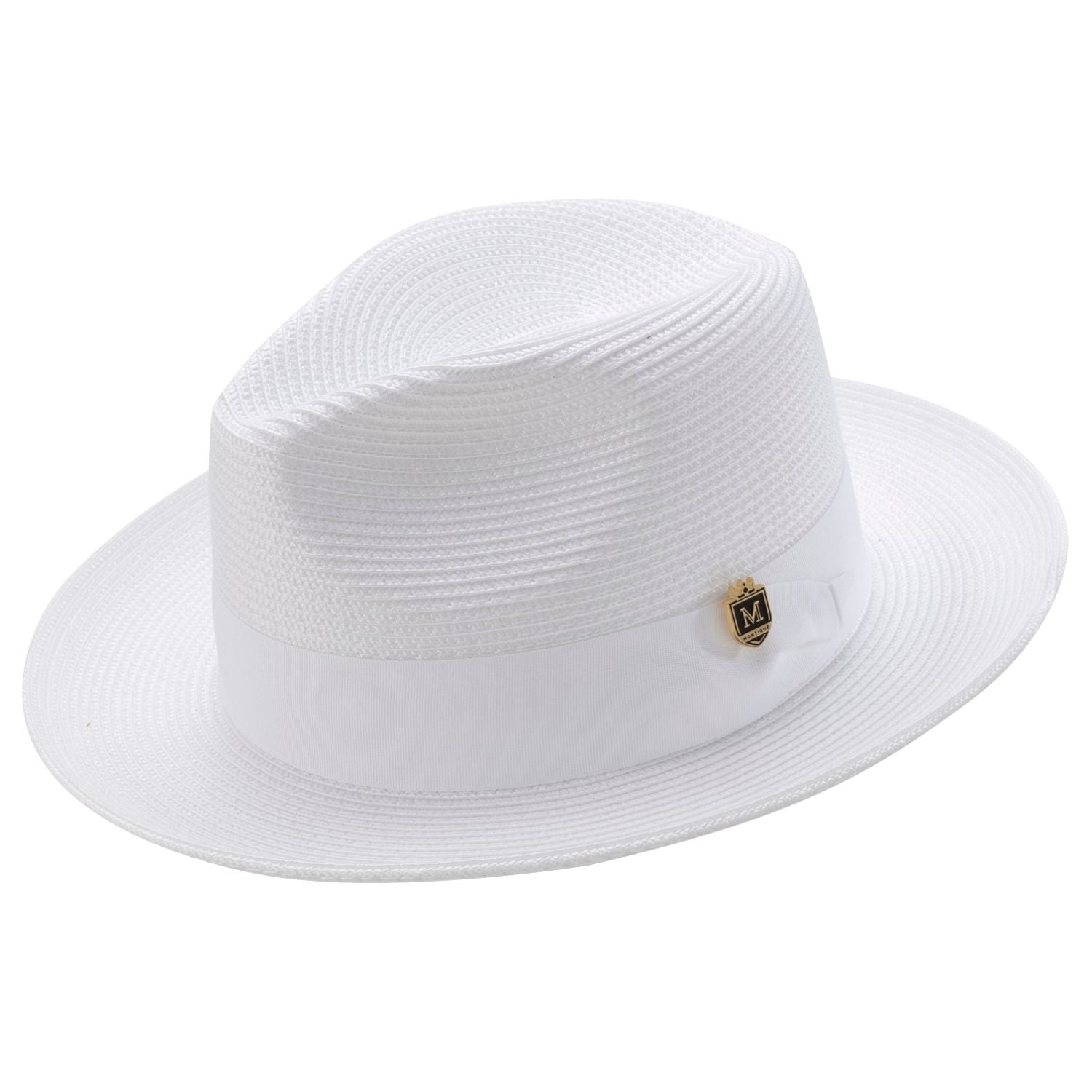 WHITE   Braided Wide Brim Pinch Fedora Matching Grosgrain Ribbon Hat SZ MED  H42