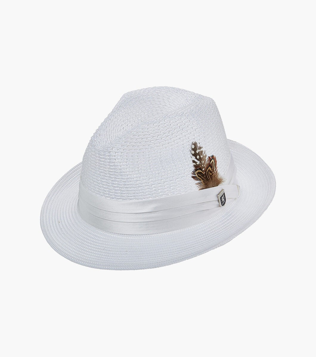 STACY ADAMS Dublin WHITE Fedora Poly Braided Pinch Front HAT SZ LARGE  7. 1/4
