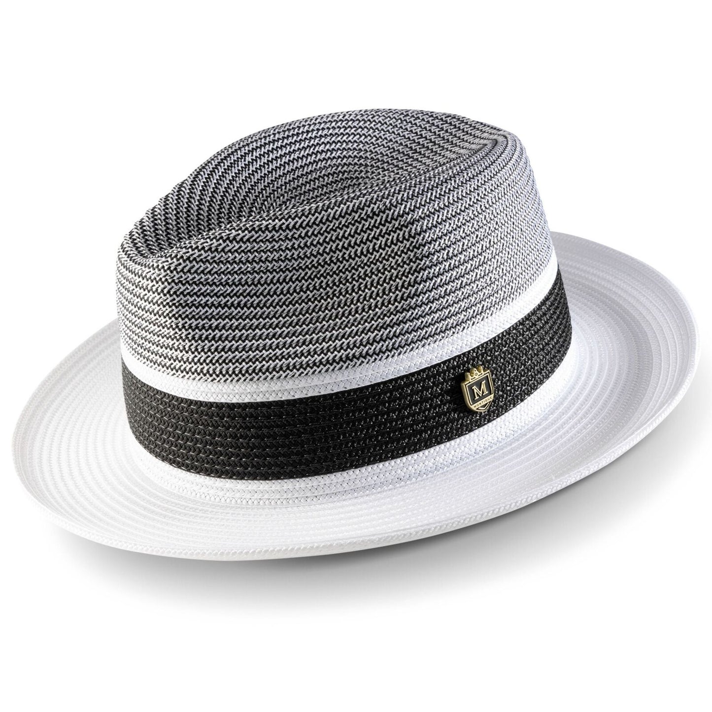 MEN'S  WHITE Two-tone Pinch Hat  2.5  INCH Wide Brim Straw Fedora SZ  MED H-87