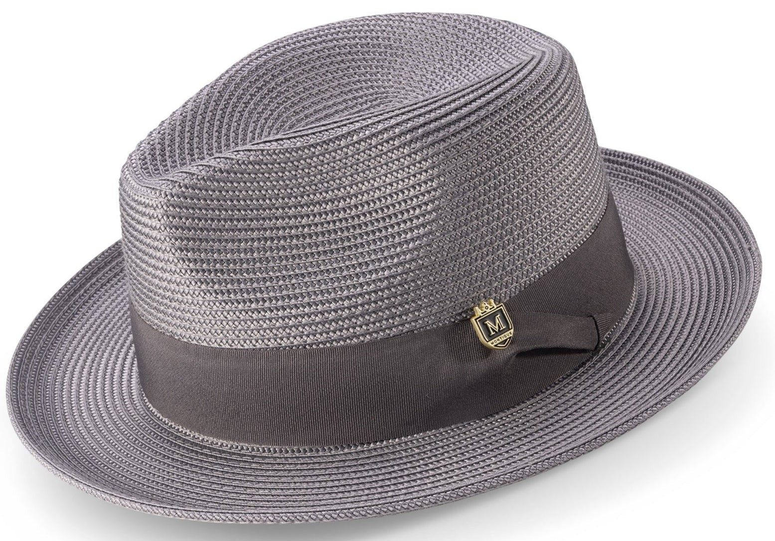 GREY Braided Wide Brim Pinch Fedora Matching Grosgrain Ribbon Hat SZ MED  H42