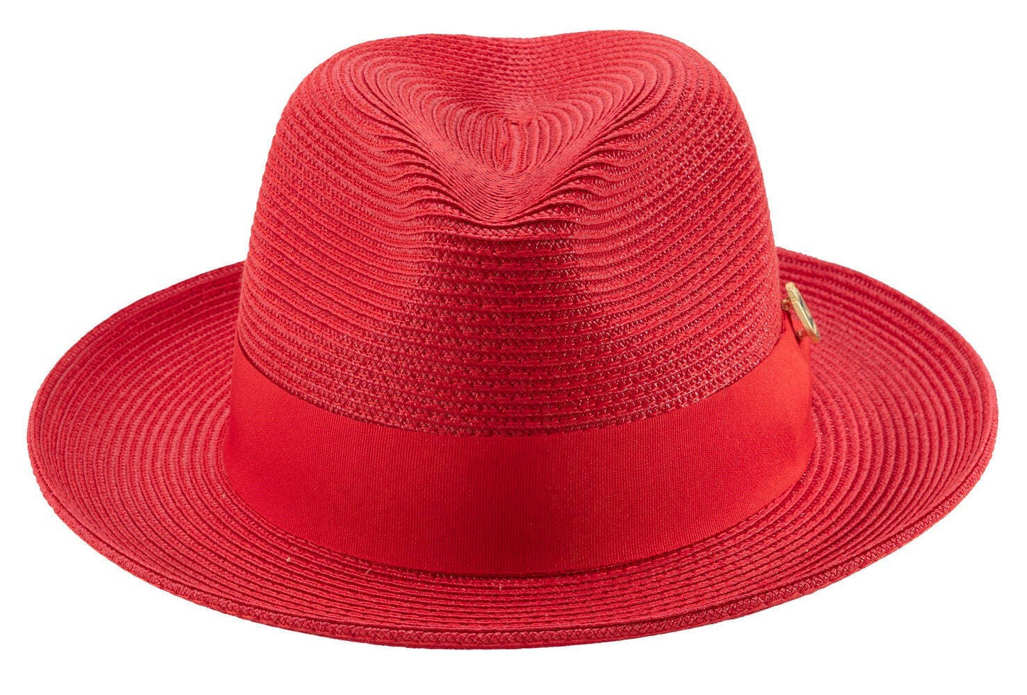 RED Braided 2 1/2 inch Wide Brim Pinch Fedora Matching Grosgrain Ribbon Hat h-42