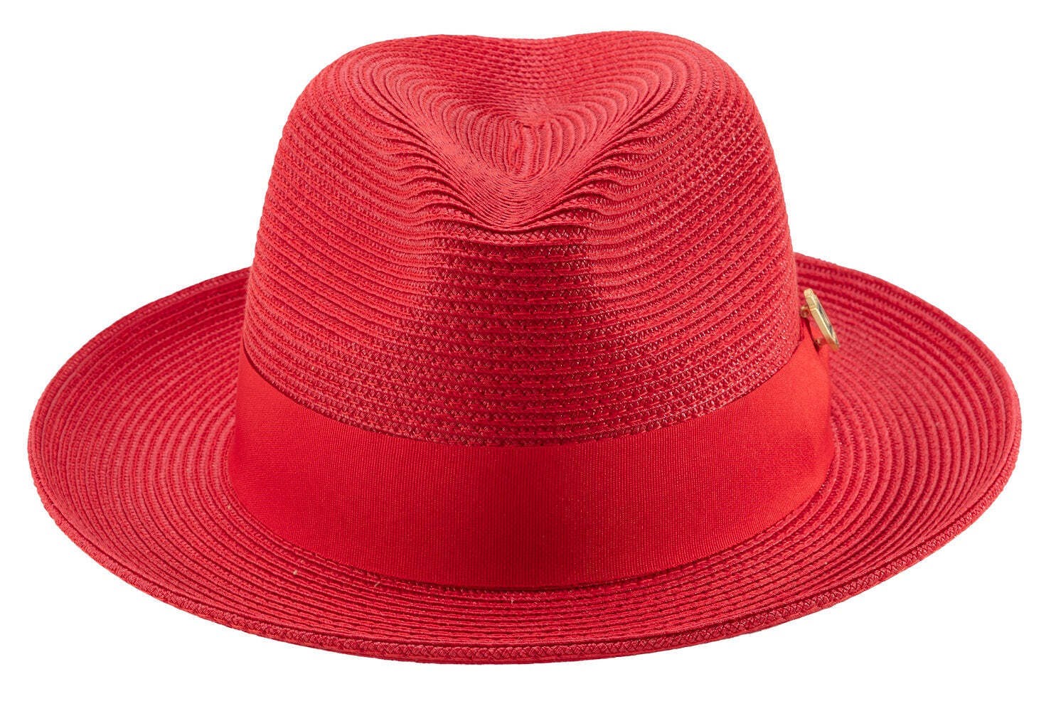 RED Braided 2 1/2 inch Wide Brim Pinch Fedora Matching Grosgrain Ribbon Hat h-42