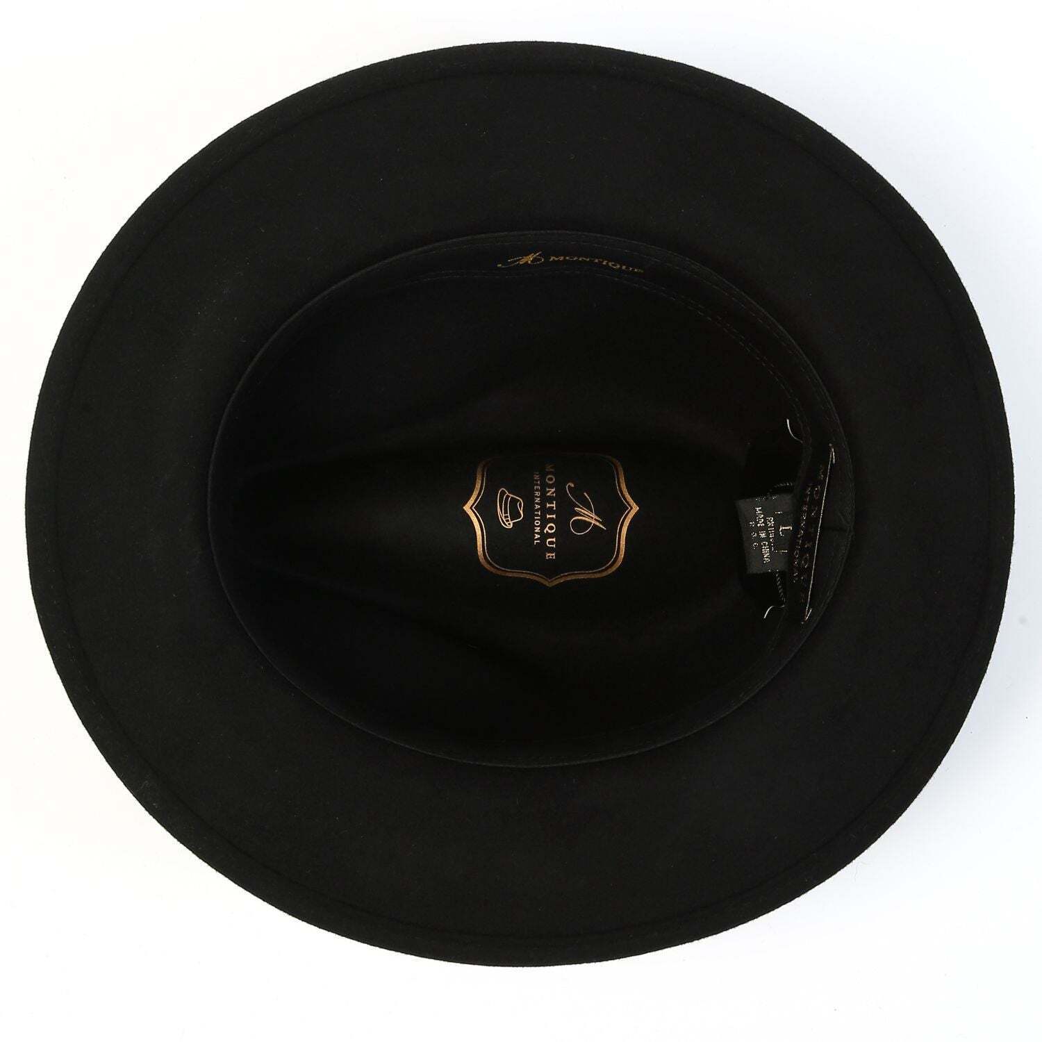 Montique BLACK  2" Snap Brim Crushable Felt Wool Fedora Hat  SZ XL - H-10