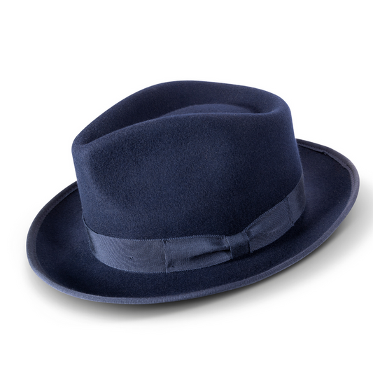 Stylesto Collection NAVY Wool Felt Fedora: 50's Vintage SZ LAR 7 1/4-7 3/8  H-86
