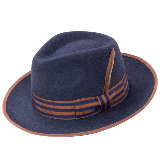 Montique NAVY Wool Felt Fedora with Striped Ribbon Band SIZE  MEDIUM  H-1 02