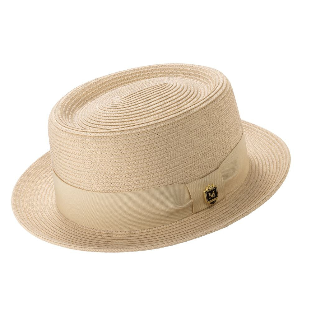Montique Men’s Solid BEIGE Pork Pie Hat. H-95