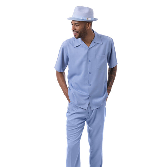 MONTIQUE CAROLINA BLUE Walking Suit 2 Piece Solid Color Short Sleeve Set 696