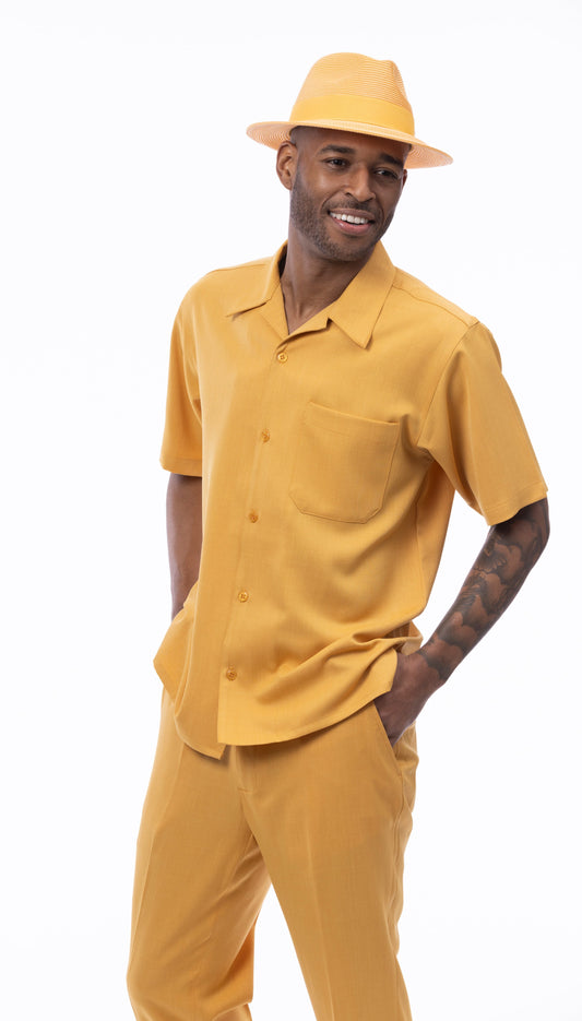 MONTIQUE GOLD  Walking Suit 2 Piece Solid Color Short Sleeve Set 696