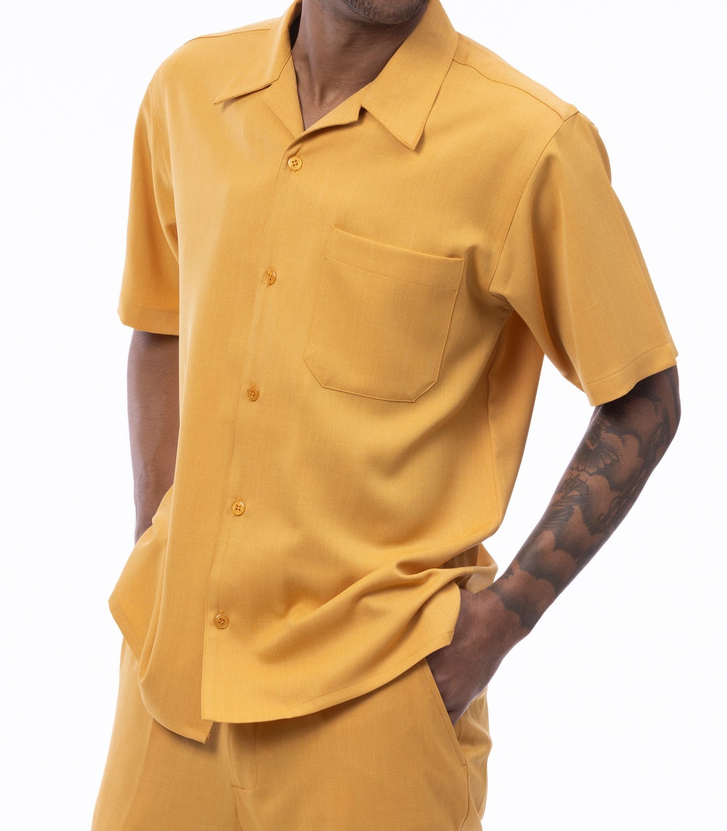 MONTIQUE GOLD Traje para caminar de 2 piezas de color sólido y manga corta 696