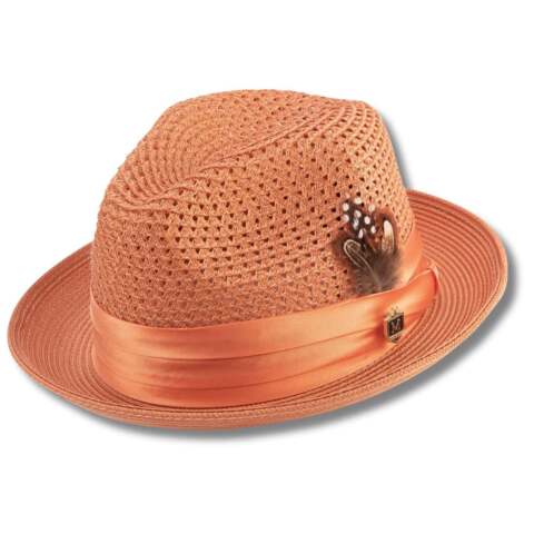 MONTIQUE APRICOT Pinch Braided Fedora With Satin Ribbon Hat h-34
