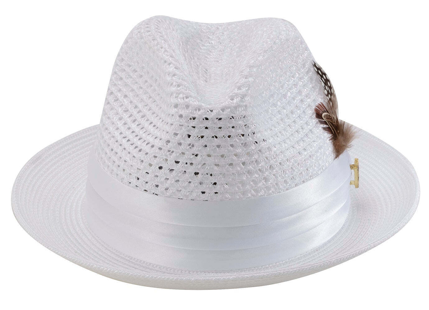 Montique WHITE Pinch Braided Fedora With Satin Ribbon Hat h-34