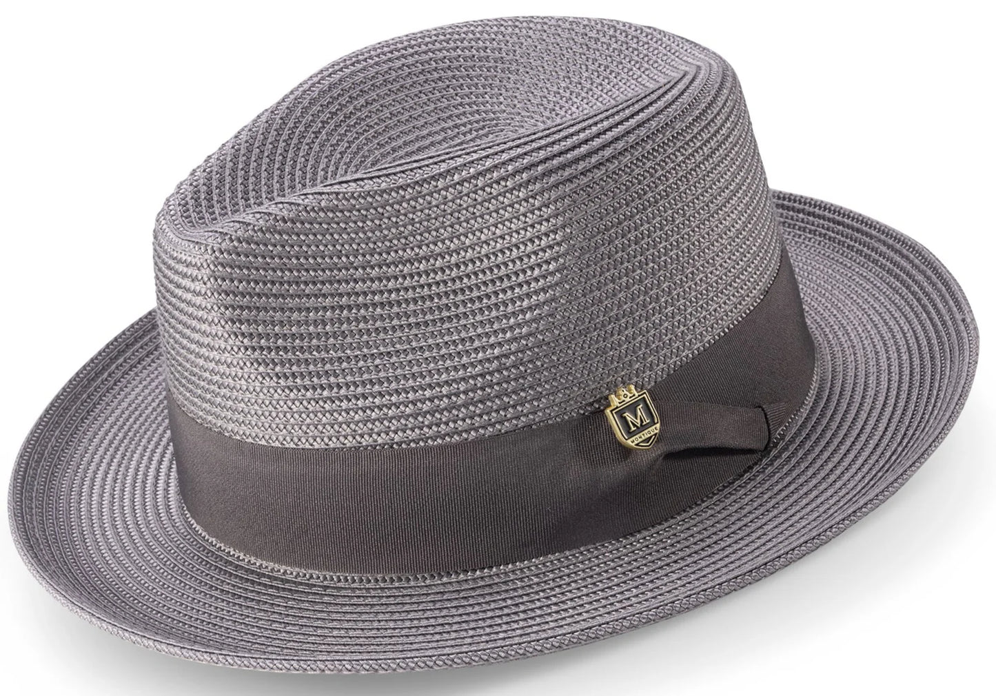 GREY  Braided  2 1/2 inch Wide Brim Pinch Fedora Matching Grosgrain Ribbon Hat  h-42