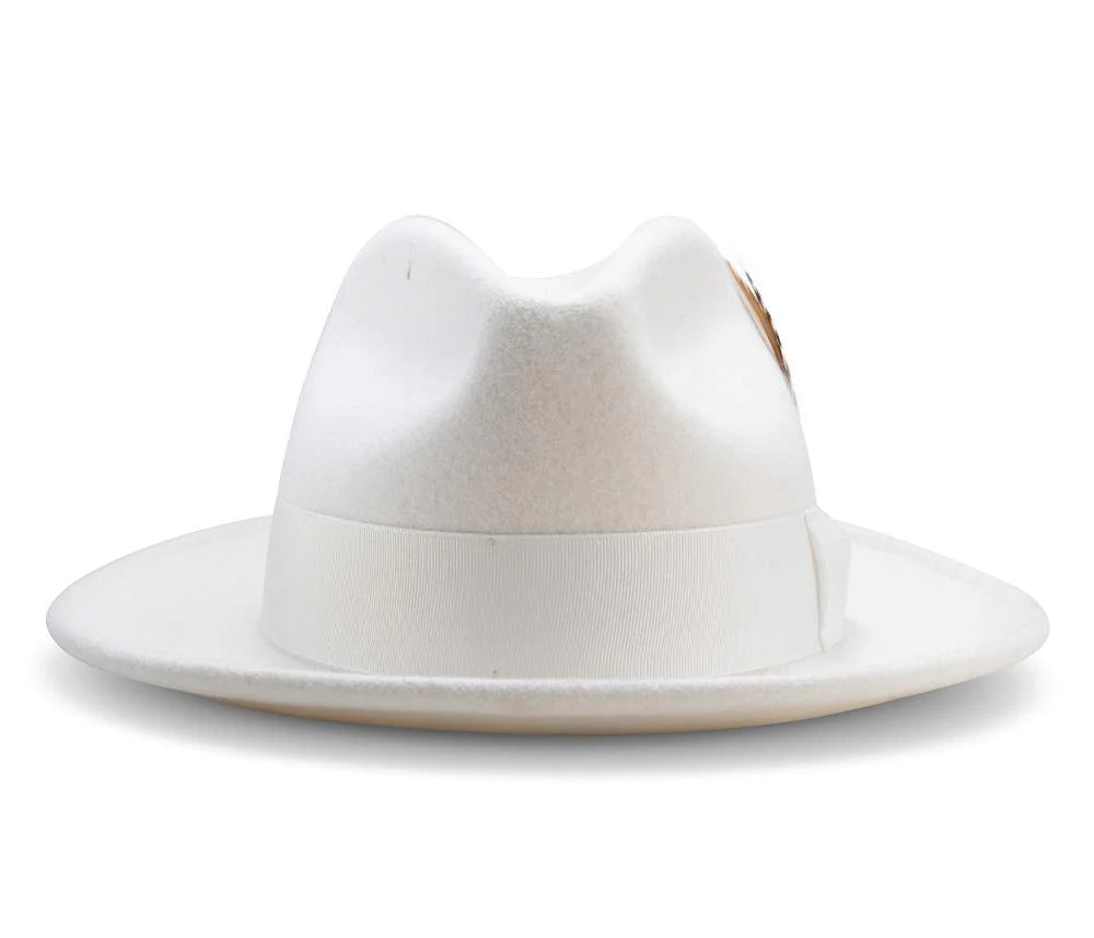 Montique White Lightfelt 2 ½" Wide Brim Wool Felt Pinch Hat H-60