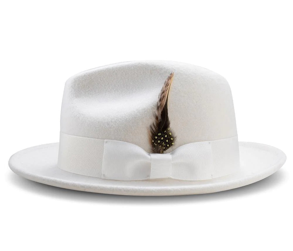 Montique White Lightfelt 2 ½" Wide Brim Wool Felt Pinch Hat H-60
