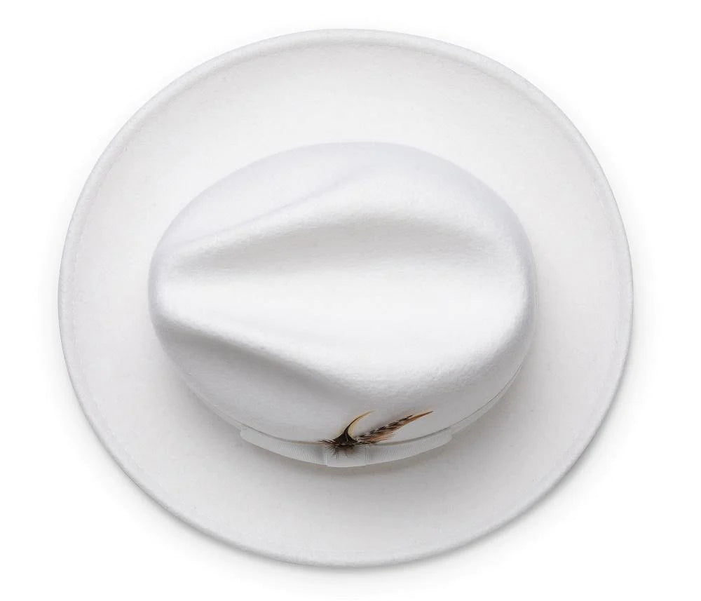Montique White Lightfelt 2 ½" Wide Brim Wool Felt Pinch Hat H-60