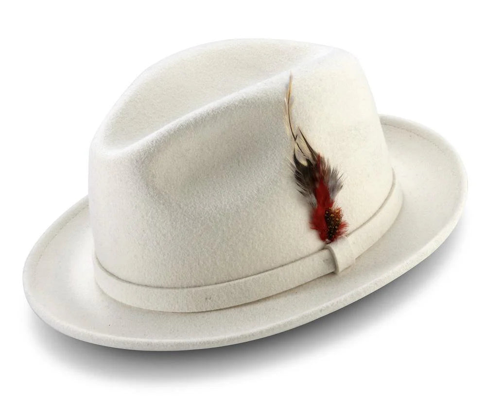Montique  White Small Felt Band 2 ¼ Brim Wool Felt Dress Hat h-62