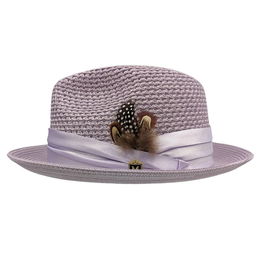 MONTIQUE GREY Solid Color Pinch Braided Fedora With Matching Satin Ribbon .  H-34
