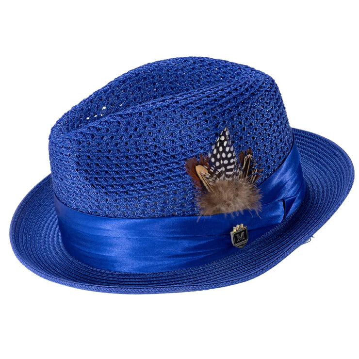 MONTIQUE ROYAL Solid Color Pinch Braided Fedora With Matching Satin Ribbon .  H-34