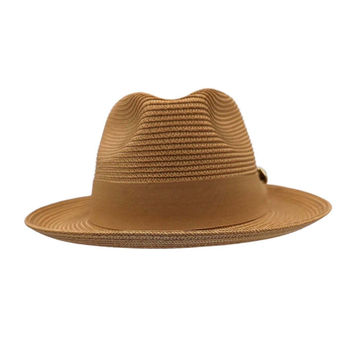 MONTIQUE COGNAC Fedora de fieltro de ala ancha trenzada con cinta de grosgrain a juego H-42
