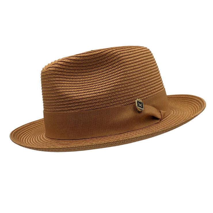 MONTIQUE COGNAC Fedora de fieltro de ala ancha trenzada con cinta de grosgrain a juego H-42