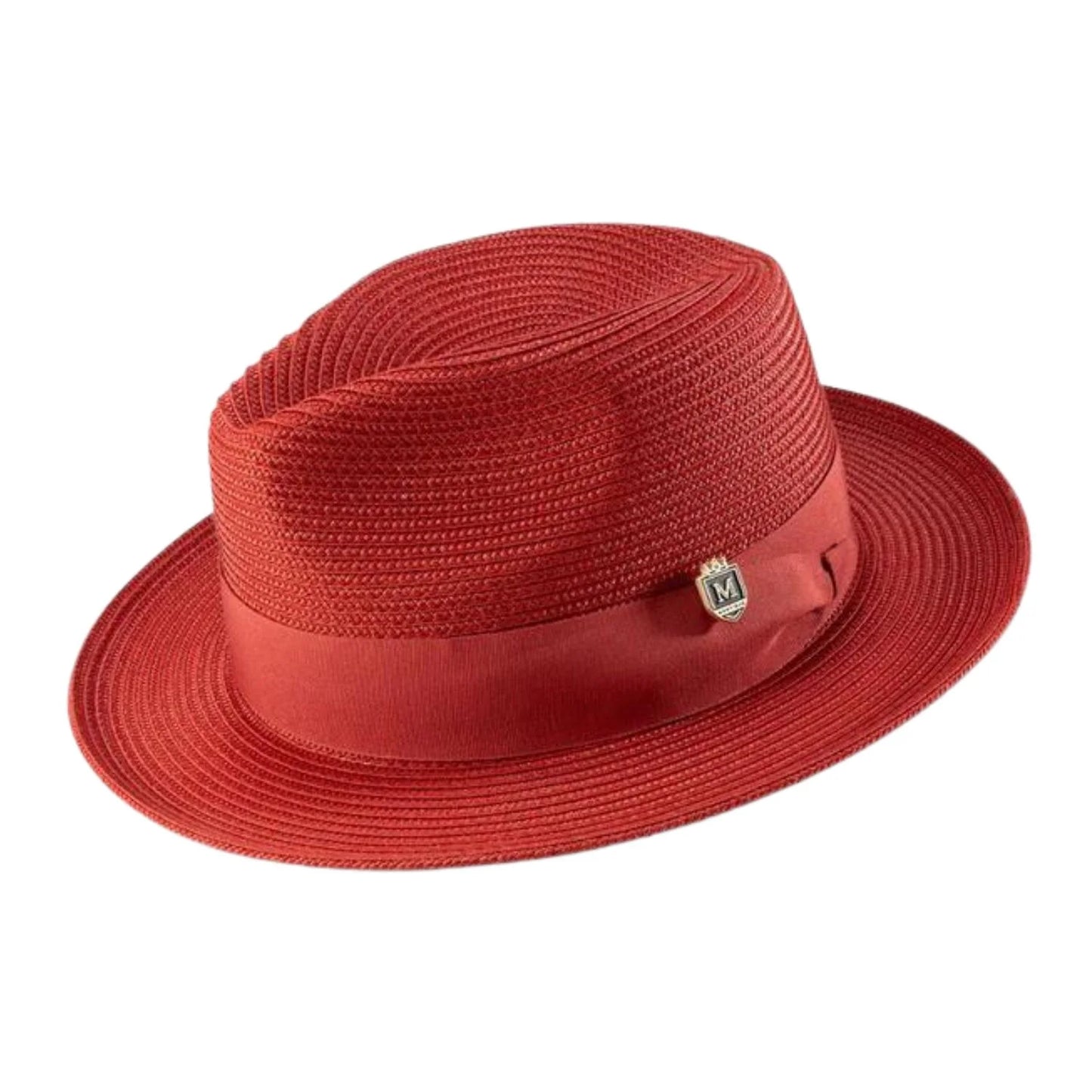 CRIMSON Braided  2 1/2 inch Wide Brim Pinch Fedora Matching Grosgrain Ribbon Hat  h-42
