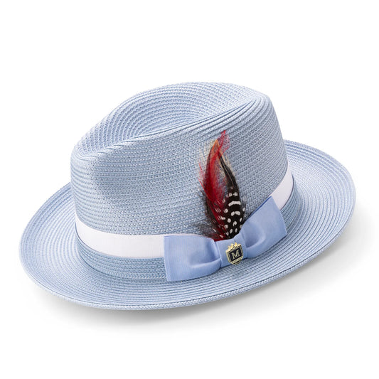 Montique CAROLINA  Fedora Hat with Two-Tone Grosgrain Ribbon Band and Feather Accent  H=91
