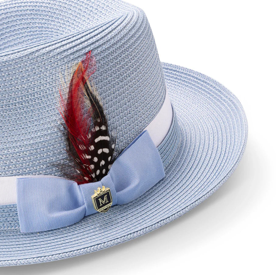 Sombrero Fedora Montique CAROLINA con cinta de grogrén de dos tonos y acento de pluma H=91