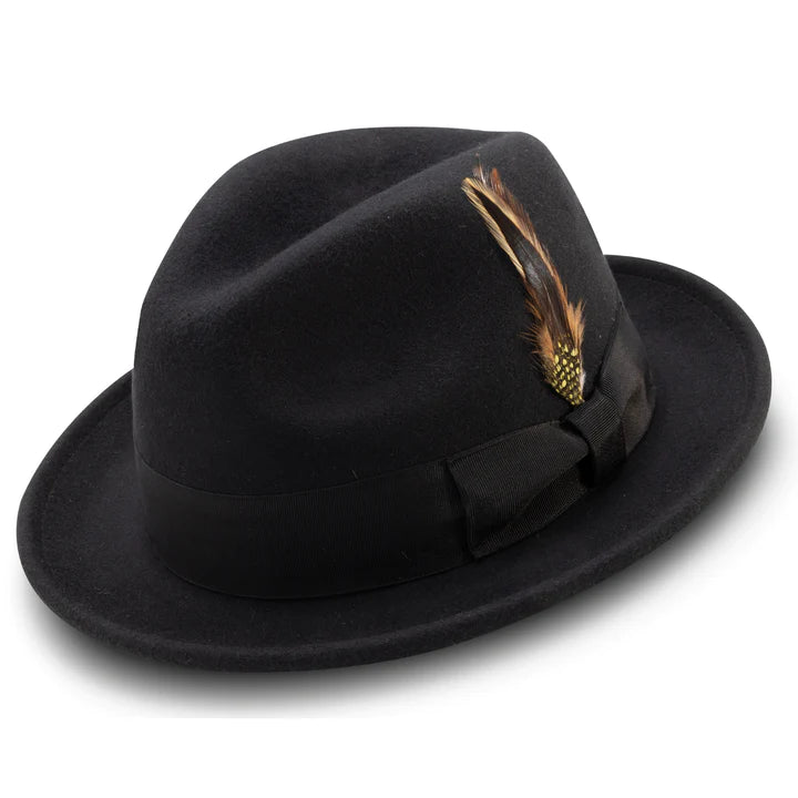 MONTIQUE Men's   BLACK  2" Snap Brim Crushable Felt Wool Fedora Hat H10