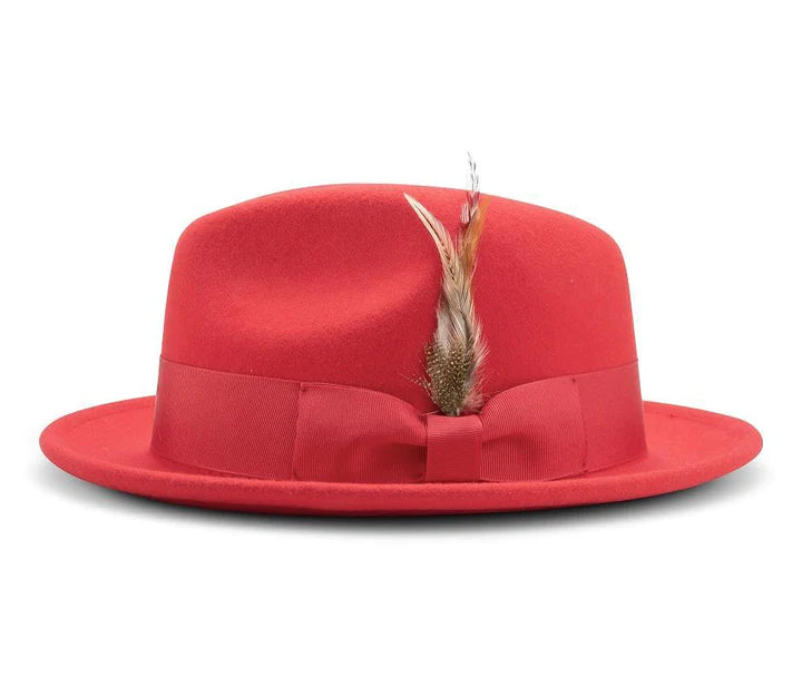 Montique Men's RED 2" Snap Brim Crushable Felt Wool Fedora Hat  H10