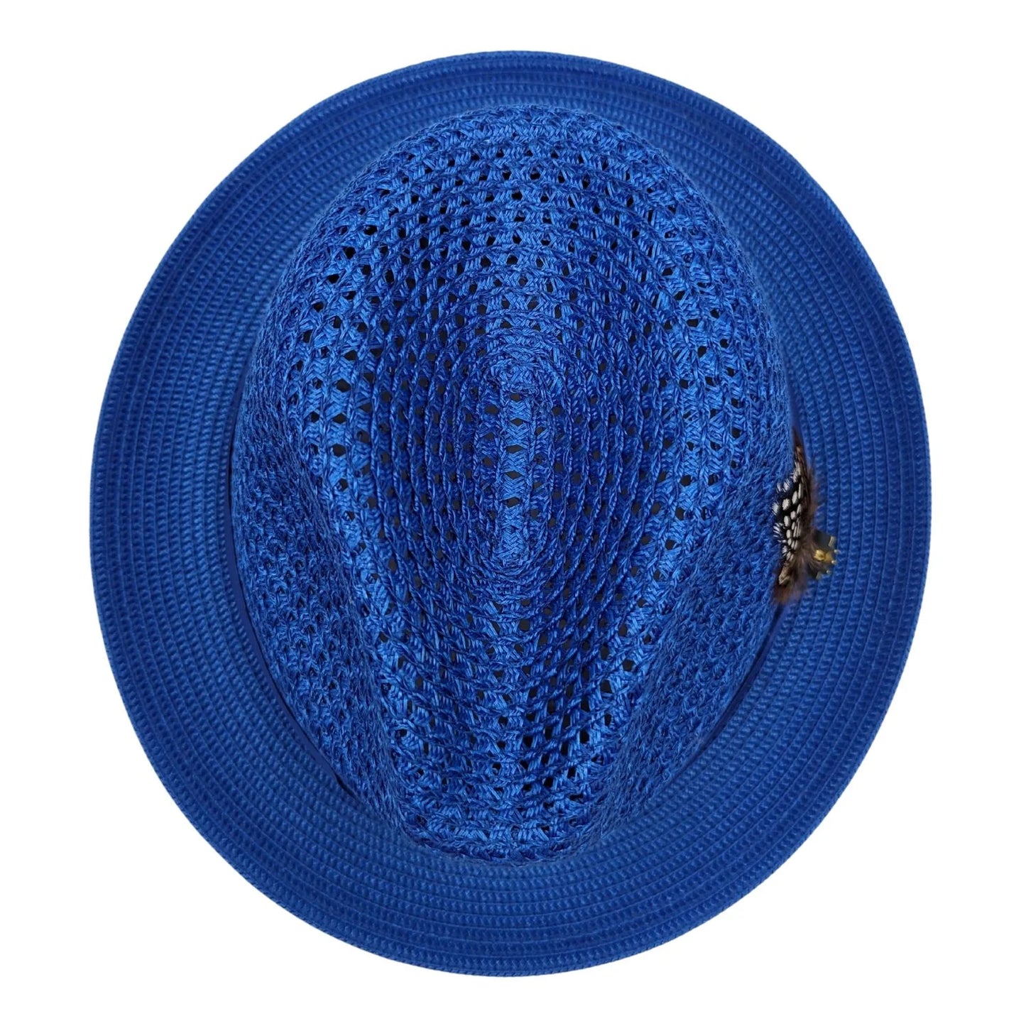 MONTIQUE COBALT Solid Color Pinch Braided Fedora With Matching Satin Ribbon .  H-34